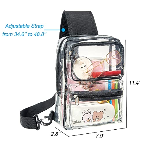 Clear Sling Backpack Stadium Approved, Transparent Shoulder Chest Bag, Casual Crossbody Bag for Men, Women, Black