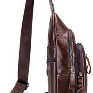 BULLCAPTAIN Mens Sling Bag Genuine Leather Chest Shoulder Backpack Crossbody Outdoor Travel Casual Daypack (brown), Medium