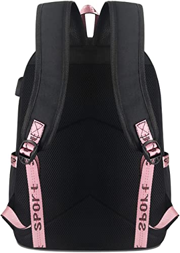 Roffatide Anime Backpack Book Bag Laptop School Bag with USB Charging Port and Headphone Port