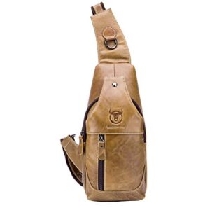bullknight genuine leather mens chest bag casual crossbody bag shoulder sling bag travel hiking backpack hbk-xb019 (brown#2)