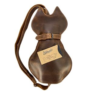 Hide & Play, Kitty Shape Backpack Handmade from Full Grain Leather - Pet Lover Accessory, Great for Travel & Everyday Use - Bourbon Brown