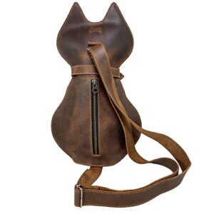 Hide & Play, Kitty Shape Backpack Handmade from Full Grain Leather - Pet Lover Accessory, Great for Travel & Everyday Use - Bourbon Brown