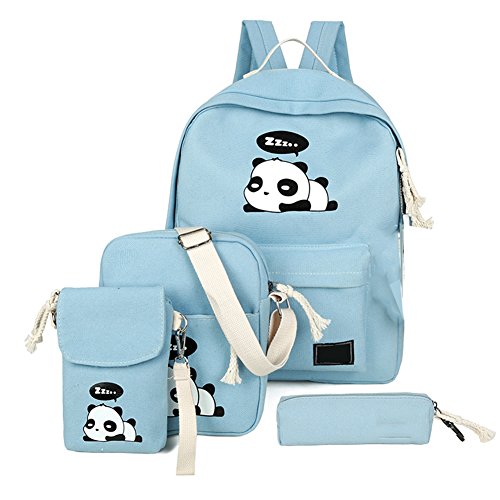 4Pcs Cute Panda Backpack Lightweight Casual Canvas Backpacks for Women