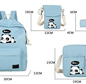 4Pcs Cute Panda Backpack Lightweight Casual Canvas Backpacks for Women