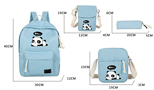 4Pcs Cute Panda Backpack Lightweight Casual Canvas Backpacks for Women