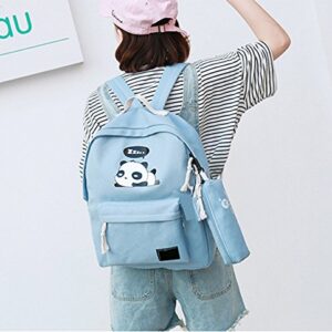 4Pcs Cute Panda Backpack Lightweight Casual Canvas Backpacks for Women