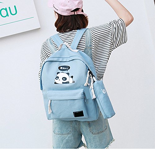 4Pcs Cute Panda Backpack Lightweight Casual Canvas Backpacks for Women