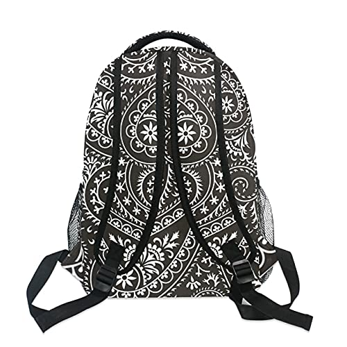 Backpack Daypack Casual Bag Paisley Mandala Black White Vintage Shoulder Rucksack