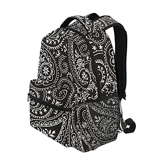 Backpack Daypack Casual Bag Paisley Mandala Black White Vintage Shoulder Rucksack