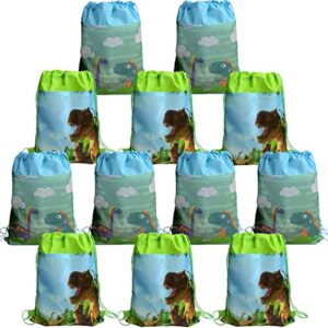 12 dinosaur draw string pouch backpack bags, party bags, dinosaur goody bags, dinosaur backpacks, dino carry-on backpacks