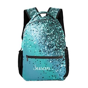 Liveweike Aqua Blue Ocean Glitter Personalized Kids Backpack with Name Teen Girl Boy Primary School Travel Bag