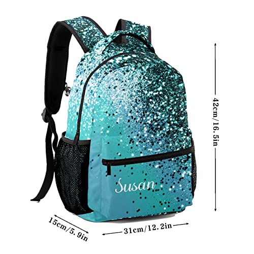Liveweike Aqua Blue Ocean Glitter Personalized Kids Backpack with Name Teen Girl Boy Primary School Travel Bag