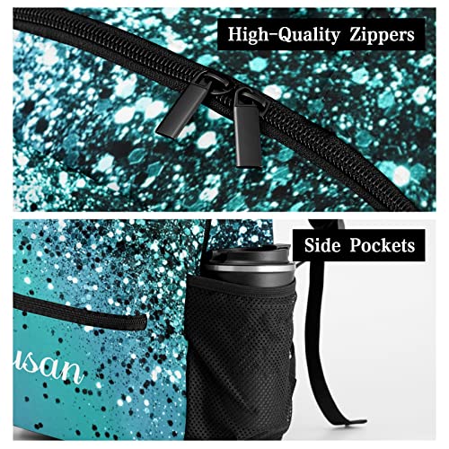 Liveweike Aqua Blue Ocean Glitter Personalized Kids Backpack with Name Teen Girl Boy Primary School Travel Bag