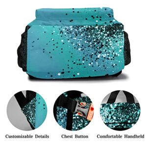 Liveweike Aqua Blue Ocean Glitter Personalized Kids Backpack with Name Teen Girl Boy Primary School Travel Bag