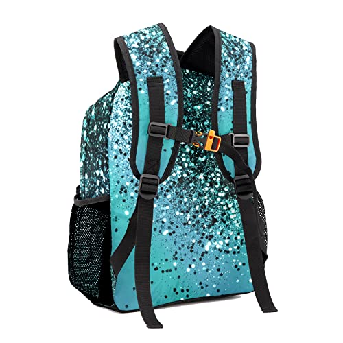 Liveweike Aqua Blue Ocean Glitter Personalized Kids Backpack with Name Teen Girl Boy Primary School Travel Bag