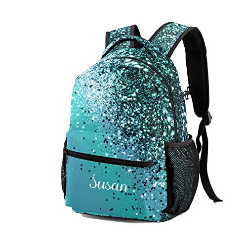 Liveweike Aqua Blue Ocean Glitter Personalized Kids Backpack with Name Teen Girl Boy Primary School Travel Bag