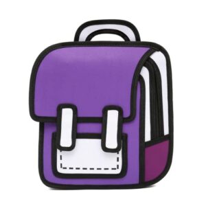 Kawaii Backpack Sketch Cute Cartoon 3D Jump Style 2D Drawing from Comic Paper Anime Bookbag School Supplies Fun Daypack (Purple)