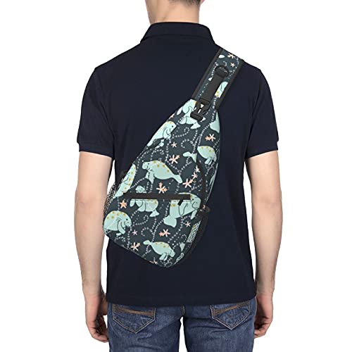 AMRANDOM Fashion Sling Backpack Lightweight Crossbody Shoulder Bag Manatee Animals, Outdoor Chest Daypack with Adjustable Strap for Cycling Gym Hiking, One Size