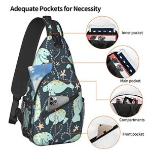 AMRANDOM Fashion Sling Backpack Lightweight Crossbody Shoulder Bag Manatee Animals, Outdoor Chest Daypack with Adjustable Strap for Cycling Gym Hiking, One Size