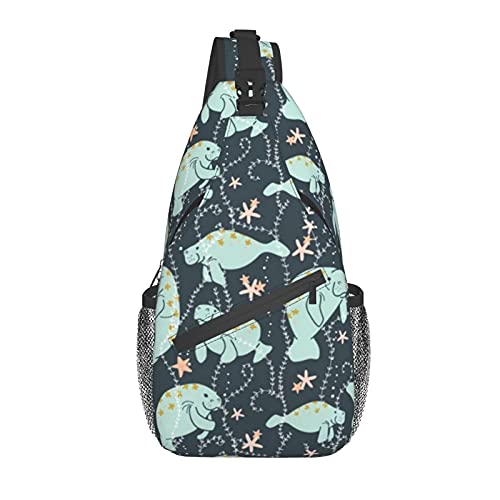 AMRANDOM Fashion Sling Backpack Lightweight Crossbody Shoulder Bag Manatee Animals, Outdoor Chest Daypack with Adjustable Strap for Cycling Gym Hiking, One Size