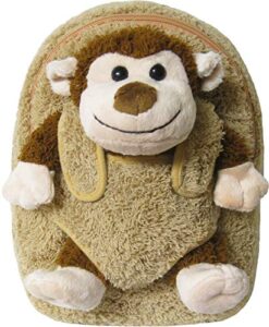kids beige backpack with monkey stuffie -affordable gift for your little one! item #dkki-8295c