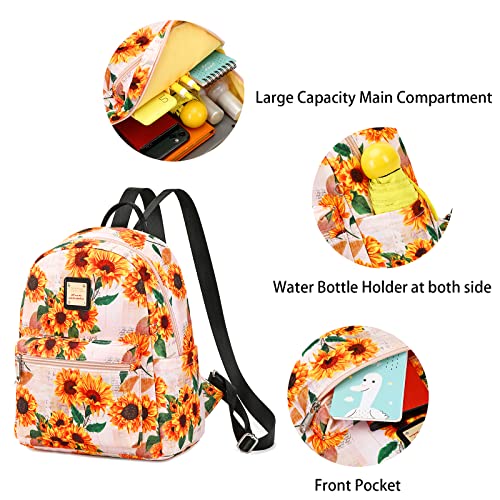 Women Mini Sunflower Backpack Cute Small Travel Backpack Purse Nylon Waterproof Casual Daypack Shoulder Backpack for Adult Girls Kids