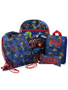nickelodeon blaze and the monster machines boys 16″ backpack 5 piece school set (one size, blue)