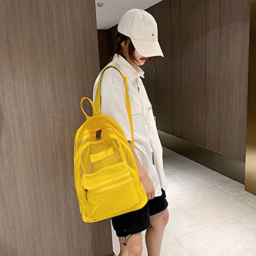 MeganJDesigns Transparent Mesh Backpack?Heavy Duty Semi-See Through Stadium Approved Student Backpack with Reinforced Straps (01#Yellow)