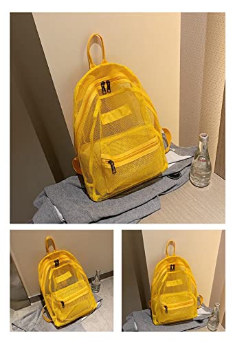 MeganJDesigns Transparent Mesh Backpack?Heavy Duty Semi-See Through Stadium Approved Student Backpack with Reinforced Straps (01#Yellow)