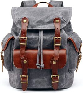 waxed canvas leather backpack for men, military tactical shoulder rucksack for travel school bag (m85_grey)