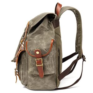 Waxed Canvas Leather Backpack for Men, Military Tactical Shoulder Rucksack for Travel School Bag (M85_Grey)