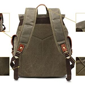 Waxed Canvas Leather Backpack for Men, Military Tactical Shoulder Rucksack for Travel School Bag (M85_Grey)