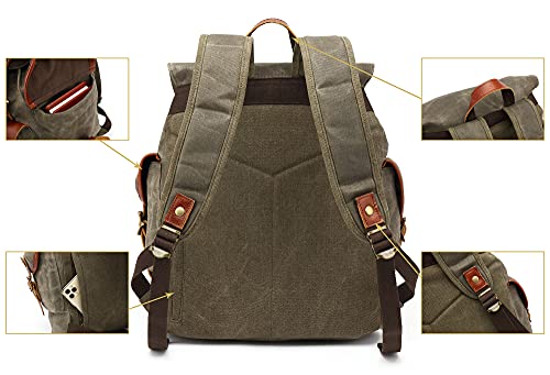 Waxed Canvas Leather Backpack for Men, Military Tactical Shoulder Rucksack for Travel School Bag (M85_Grey)