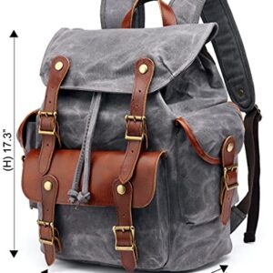 Waxed Canvas Leather Backpack for Men, Military Tactical Shoulder Rucksack for Travel School Bag (M85_Grey)