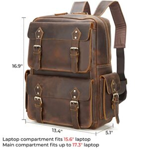 Polare Full Grain Leather Backpack Computer Bag Travel Daypack Satchel Fits 15.6'' Laptop Brown