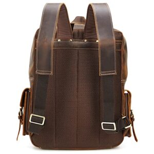 Polare Full Grain Leather Backpack Computer Bag Travel Daypack Satchel Fits 15.6'' Laptop Brown