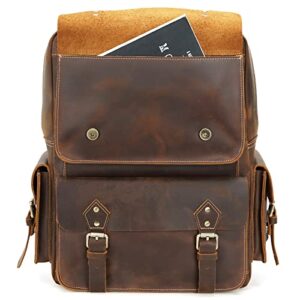 Polare Full Grain Leather Backpack Computer Bag Travel Daypack Satchel Fits 15.6'' Laptop Brown