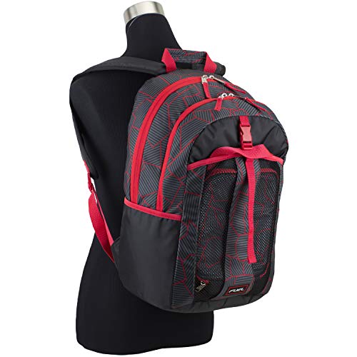 FUEL Backpack with Lunchbox Combo, Perfect for School, Two Compartment, Water Resistant, Durable, Side Water Bottle Pockets - Black/Poppy Red/Geometric