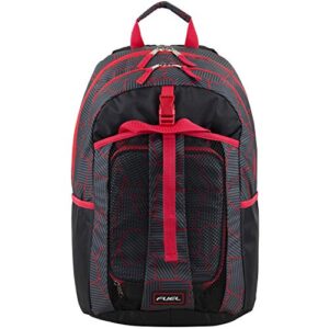 FUEL Backpack with Lunchbox Combo, Perfect for School, Two Compartment, Water Resistant, Durable, Side Water Bottle Pockets - Black/Poppy Red/Geometric