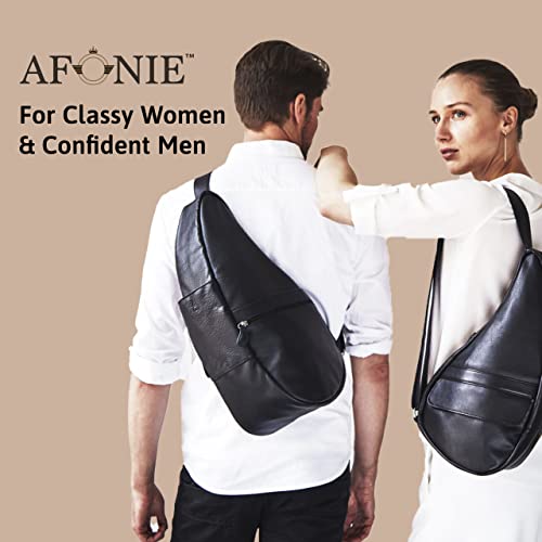 Afonie Leather Sling Bag for Women & Men Sling Backpack Crossbody Bag