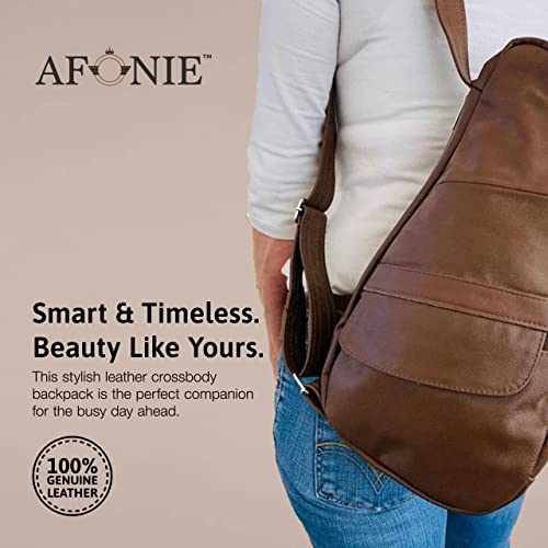 Afonie Leather Sling Bag for Women & Men Sling Backpack Crossbody Bag