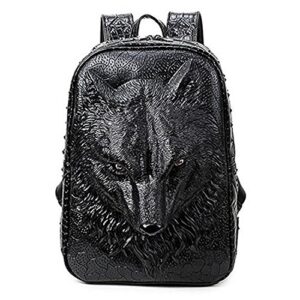 seamand personalized 3d wolf pu leather casual laptop backpack school bag