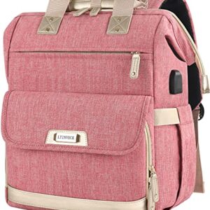 Laptop Backpack for Women,Convertible Tote 15.6 Inch Computer Bag Travel Backpack Airline Approved,Wide Open Large USB Charging Port Teacher Nurse Backpack RFID Anti Theft College School Bookbag Pink