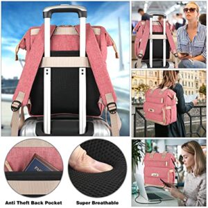 Laptop Backpack for Women,Convertible Tote 15.6 Inch Computer Bag Travel Backpack Airline Approved,Wide Open Large USB Charging Port Teacher Nurse Backpack RFID Anti Theft College School Bookbag Pink