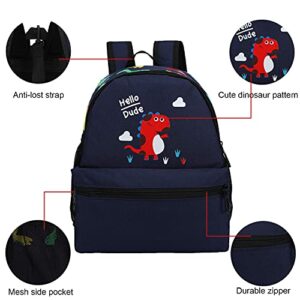 Kids Toddler Backpack Boys with Strap Dinosaur Blue Kindergarten Leash Bookbag (Dark Blue-12)