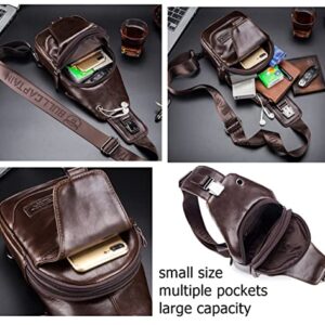 BULLCAPTAIN Genuine Leather Sling Chest Bag Multi-pockets Men Crossbody Bag Travel Casual Small Shoulder Backpack (Dark brown)