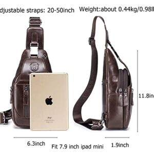 BULLCAPTAIN Genuine Leather Sling Chest Bag Multi-pockets Men Crossbody Bag Travel Casual Small Shoulder Backpack (Dark brown)