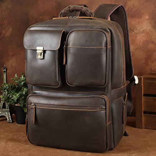 TIDING Vintage Genuine Leather 15.6 Inch Laptop Backpack for Men Business Travel Shoulder Daypacks