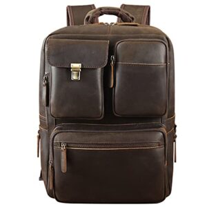 tiding vintage genuine leather 15.6 inch laptop backpack for men business travel shoulder daypacks