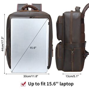 TIDING Vintage Genuine Leather 15.6 Inch Laptop Backpack for Men Business Travel Shoulder Daypacks